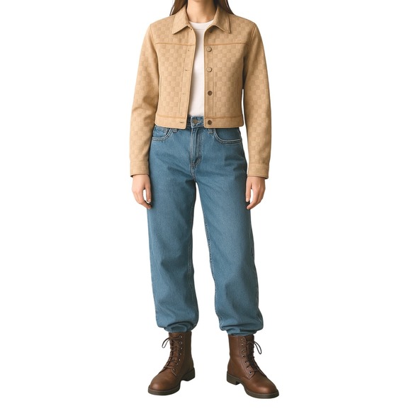 BCBGMaxAzria Jackets & Blazers - BCBGMaxAzria Y2K Vintage Allover Logo Print Jacket Suede Leather Trim sz 2